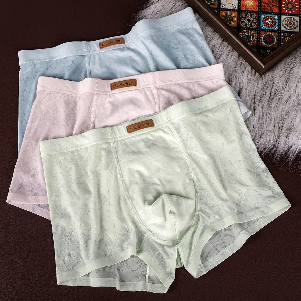 1/3PCS Sexy Hollow Out Ice Silk Men's Panties Breathable Knit Quick-dry Men Underwear High Elastic Soft Silk Crotch Underpants