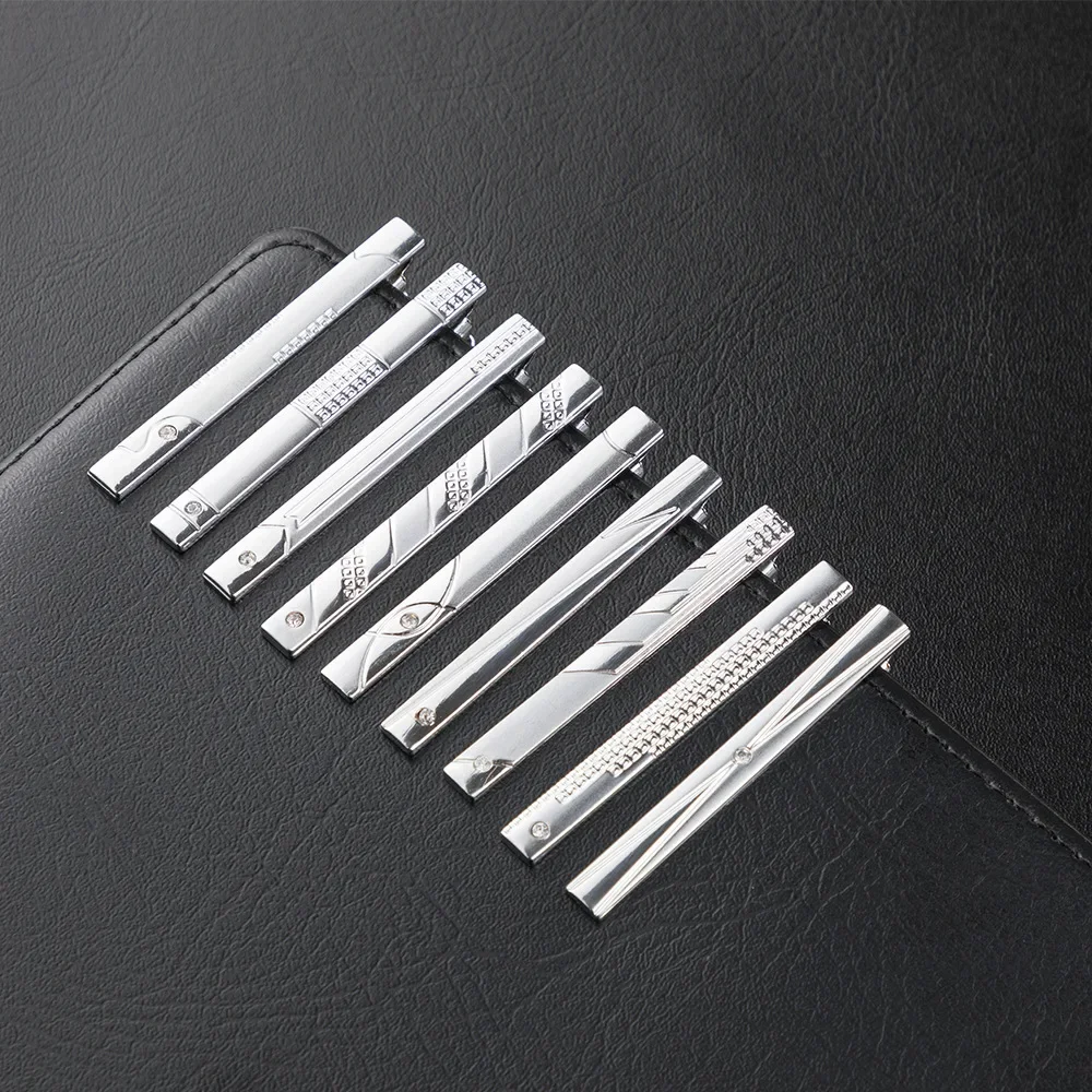 Clips de corbata chapados en plata para hombre, cierre de corbata, cristal de caballero, regalo, 1 ud.