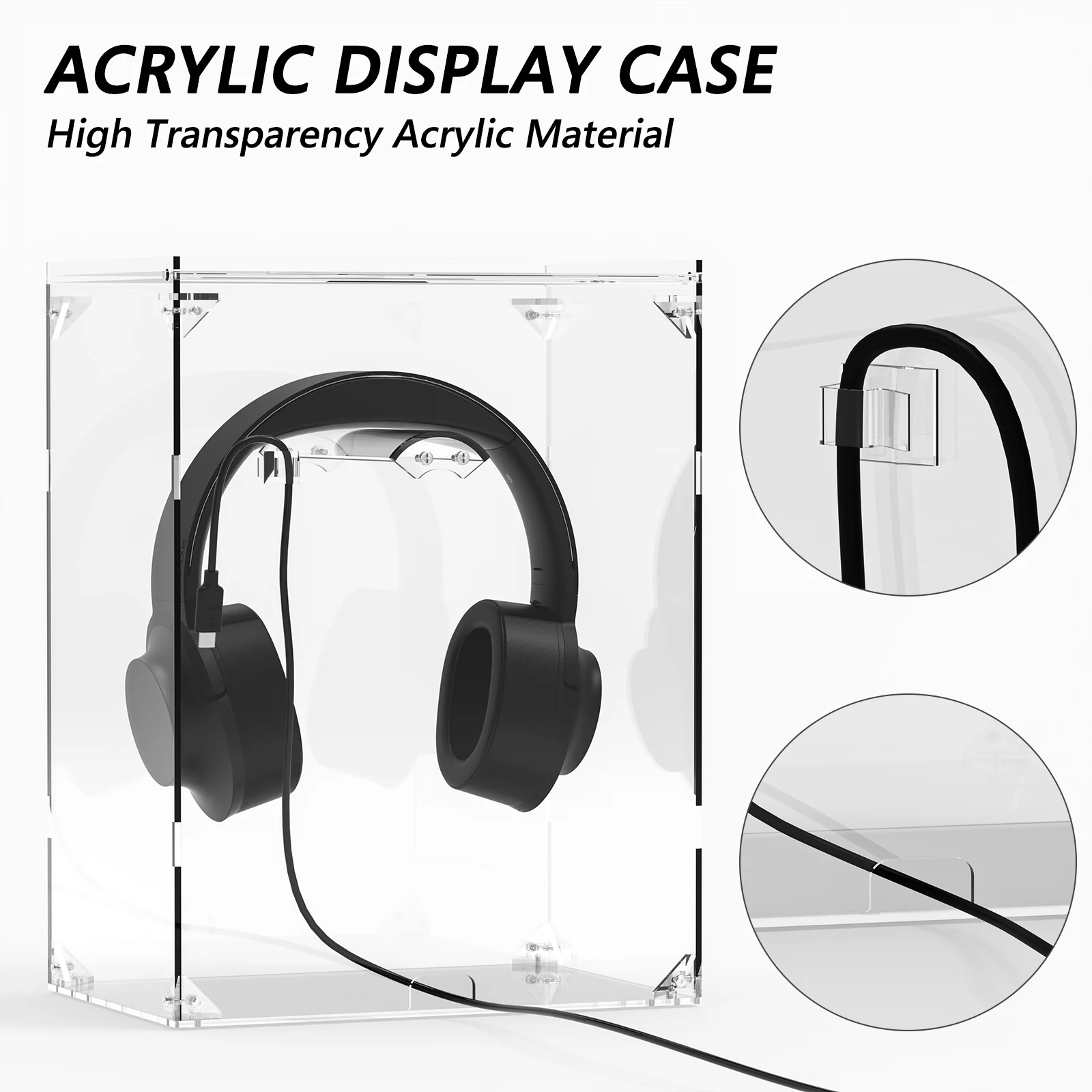 Geekria Universal Clear Acrylic Headphones Display Box Dust Cover for Assemble Cube Display Box Stand Headphones Showcase Cover