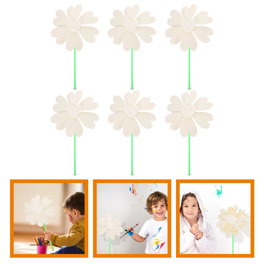 6 Pcs Kids Crafts Painting Windmill Blank Pinwheel Suite Party Favors Paper for Graffiti Child