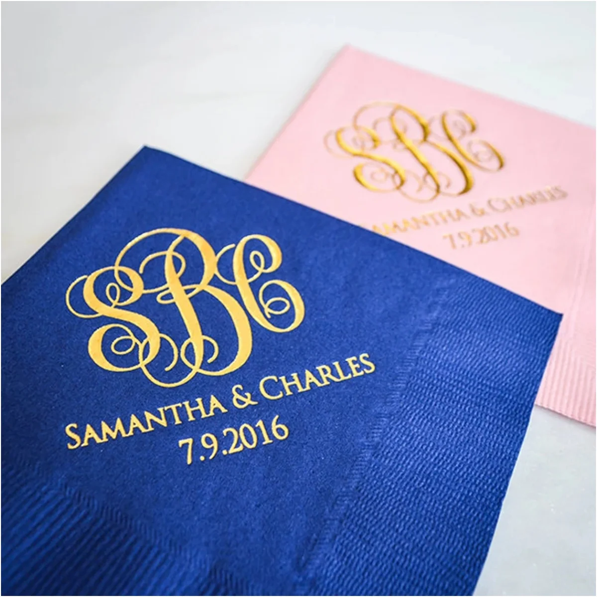 

50 Custom Script Monogrammed Wedding Napkins, Personalized Beverage Napkins, Wedding Monogram Napkins, Foil Printed, Script Mo