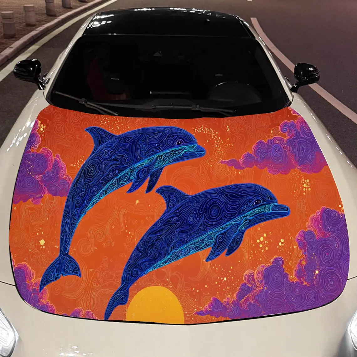 

Awesome Neon Dolphin Car Hood Stickers - Self-Adhesive, Waterproof and Durable Vinyl Wrap, Decorate And Protect Your Car, Fit Fo