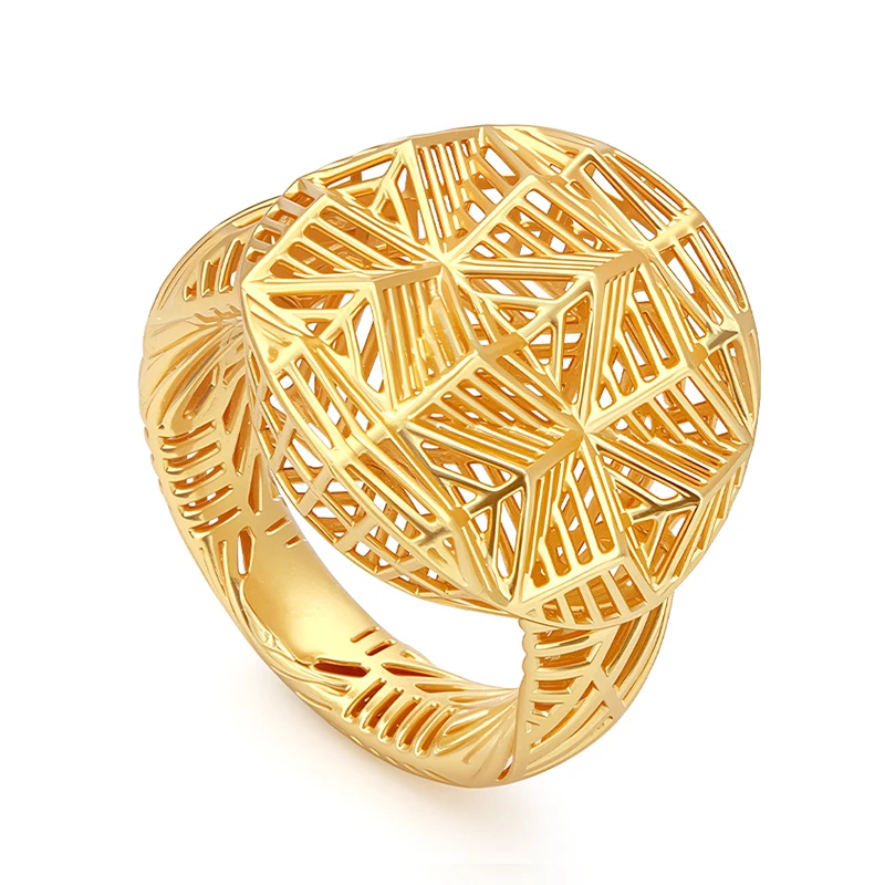 IVOG Hollow-out Geometric Structure Ring for Women Golden Color Rhombic Arrangement  Ring Jewelry