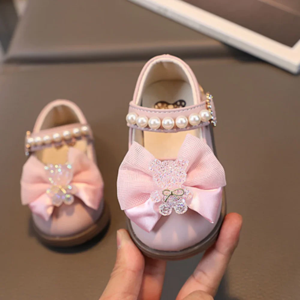 

Square Mouth Shoes Bow Design Leather Material Children Sneakers New Style Dance Shoes Princess Leather Shoes Wedding Event