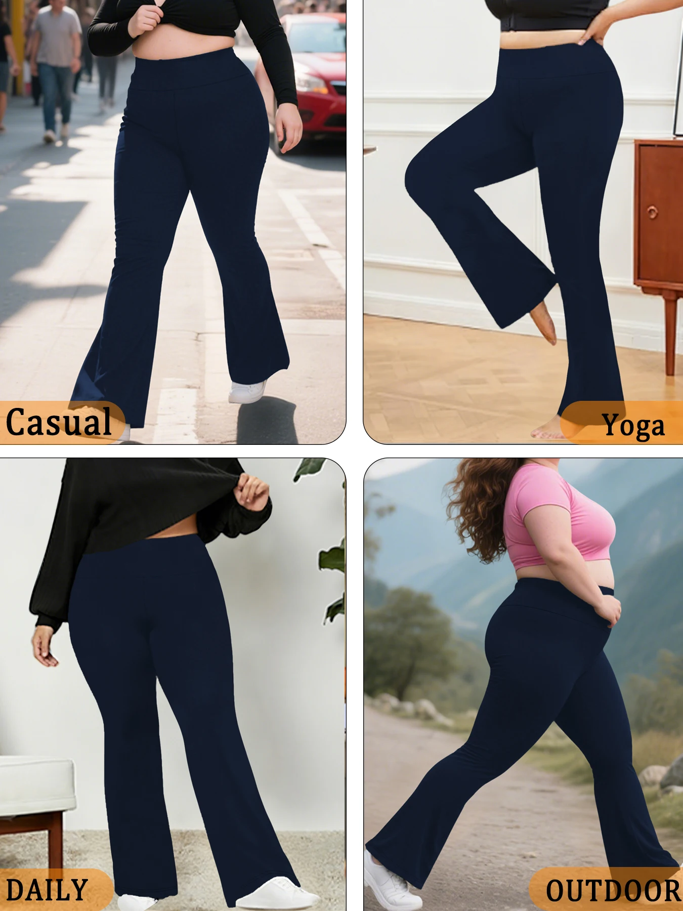 Plus Size Women's Super Soft High Waisted Flare Pants, Leggings Tummy Control S… - Image 3