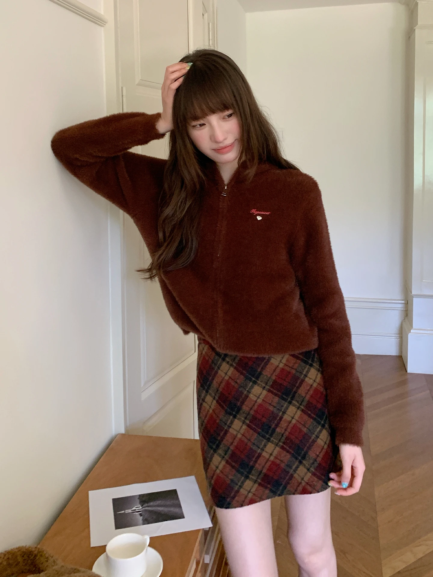 

Tokyo Annual Bear Ear Hat Brown Sweater Women's ort Sle Lazy Autumn Winter Nylon Blend Knitted Cardigan Long Sve Zippe...