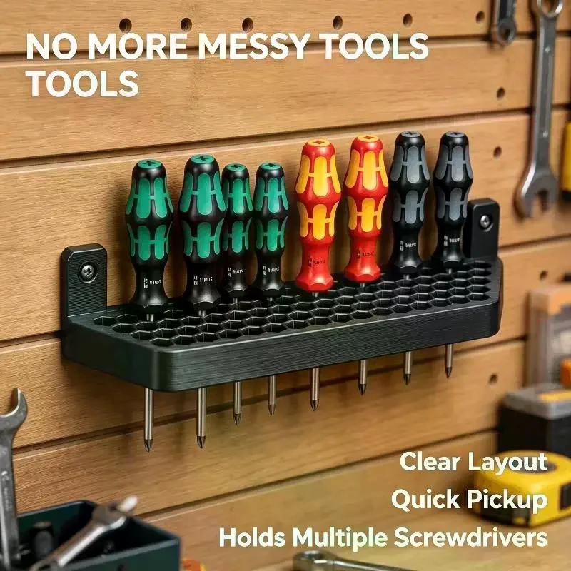 Wall-Mounted Screwdriver Holder Hex Hole Screwdriver Organizer Rack Workshop Garage Workbench Tool Storage Stand