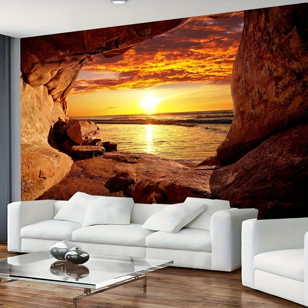 Sunset Cave View Tapestry - Perfect for Home Décor, Adding a Touch of Nature and Tranquility to Your Living Space