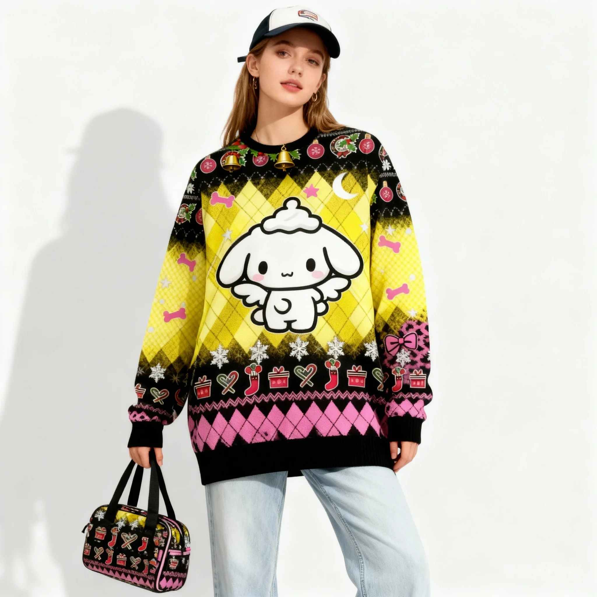 Serie di collezioni di personaggi popolari della famiglia Sanrio Sweet and Cool Christmas Party Felpa con cappuccio autunno/inverno per adulti super grande da donna