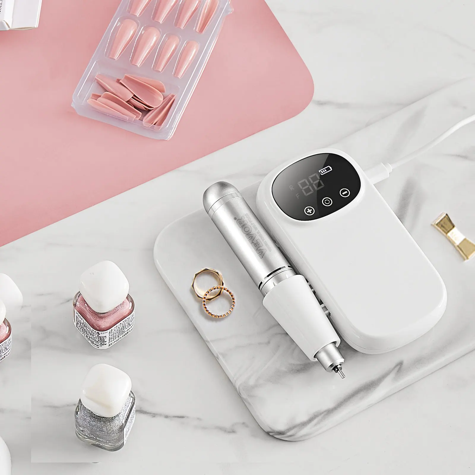 Elektrischer wiederaufladbarer Nagelbohrer, 35.000 U/min tragbare kabellose Nagel-E-Feilenmaschine, Acryl-Gel-Schleifwerkzeug mit LCD-Display