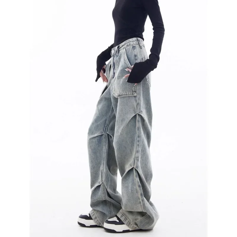 American Tooling Jeans Women's 2025 New High-waisted Retro Loose Design Wide-leg Pants High Street Pants