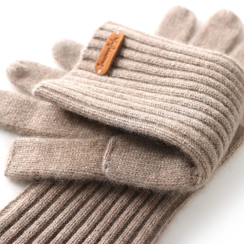 A-Class 100% Pure Cashmere Split Finger Gloves Men's and Women's Medium To Long Touch Screen Knitted Cold Resistant Warm Gloves