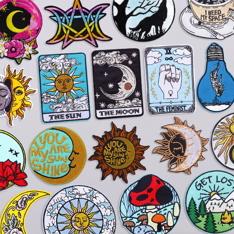 Sonne Mond Tarot Karte Stickerei Patch Eisen auf Patches für Kleidung thermoadhäsive Patches auf Kleidung DIY Nähen/schmelzbare Applikation