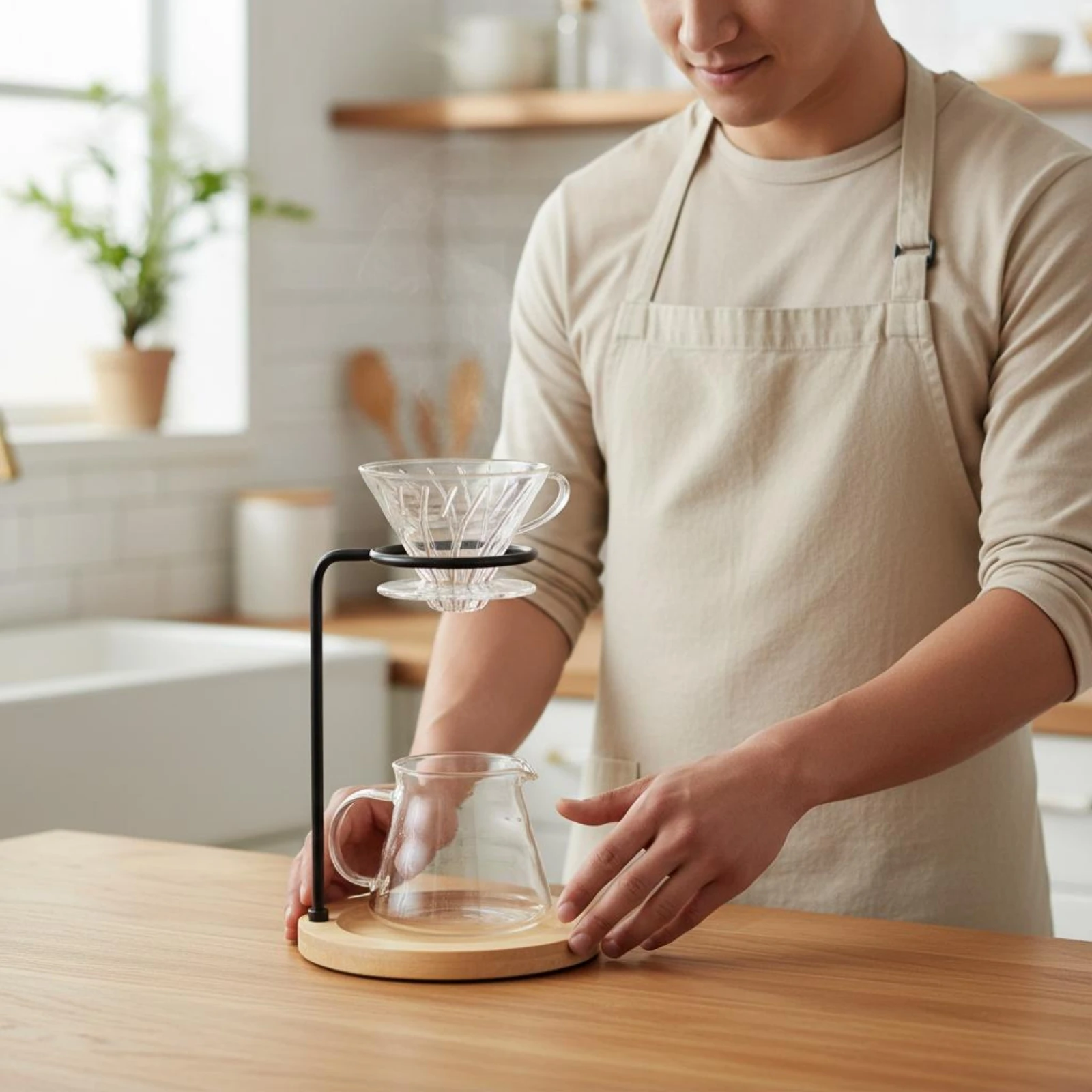 

Coffee Dripper Stand Wood Base Wooden Pour over Stand Coffee Filter Holder Stable Kitchen Tool Space-Saving