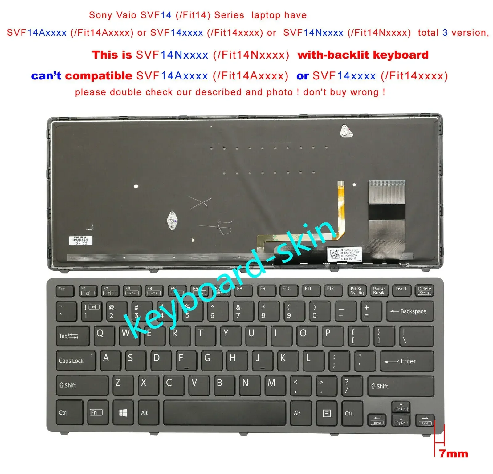 New US keyboard backlit black for Sony SVF14Nxxx,Fit14Nxxxx,SVF14N,,Fit14N,149263721US AEFI2U000103A 9Z.NABBQ.401 14 inch laptop