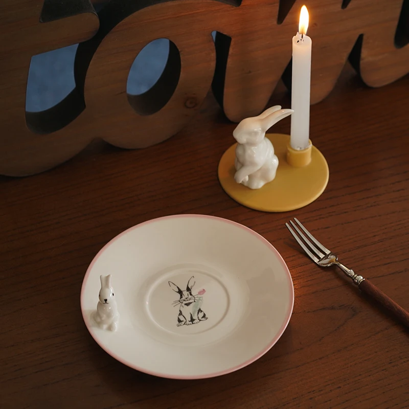 

European Cute Bunny Shaped Ceramic Plate, Dessert Plate, Jewelry Storage Plate