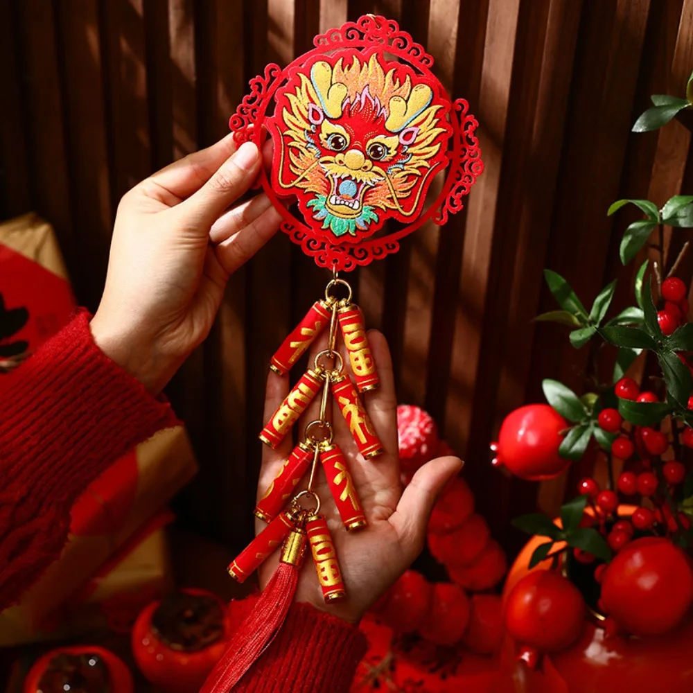 

with Tassel Firecracker String Pendant Dragon Pattern Hollow Spring Festival Pendant Red Flocking