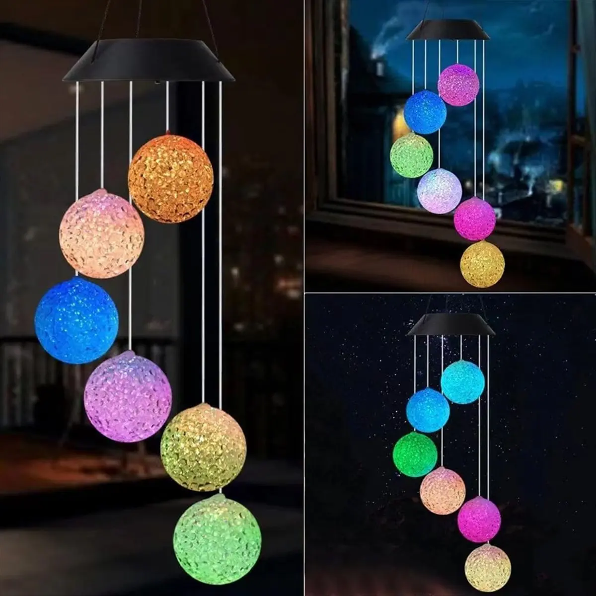 ABJA Solar Wind Chime Light LED Colorful Gradient Outdoor Garden Decoration Atmosphere Chandelier