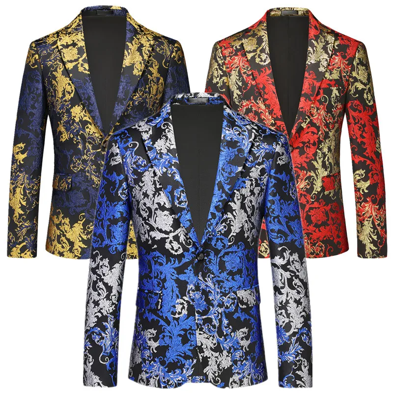 

Модный брендовый мужской роскошный жаккардовый костюм, куртка на одной пуговице, мужской пиджак для свадьбы, выпускного вечера, вечеринки, платья с цветочным принтом