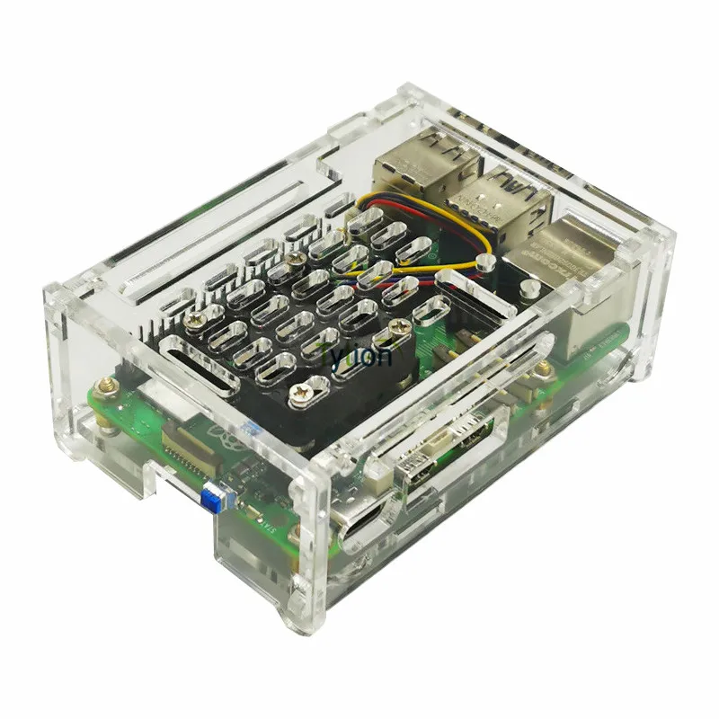 KIT de disipador de calor de aluminio con ventilador de refrigeración opcional, carcasa transparente, carcasa acrílica Raspberry Pi 5