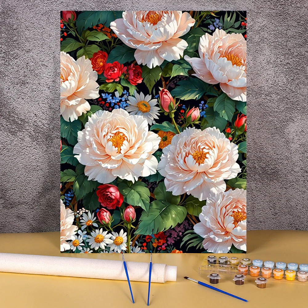 

Unframe DIY Painting By Numbers Peony Flowers Handpainted Kits Acrylic Paints Canvas Number Drawing Unique Gift Digital Painting