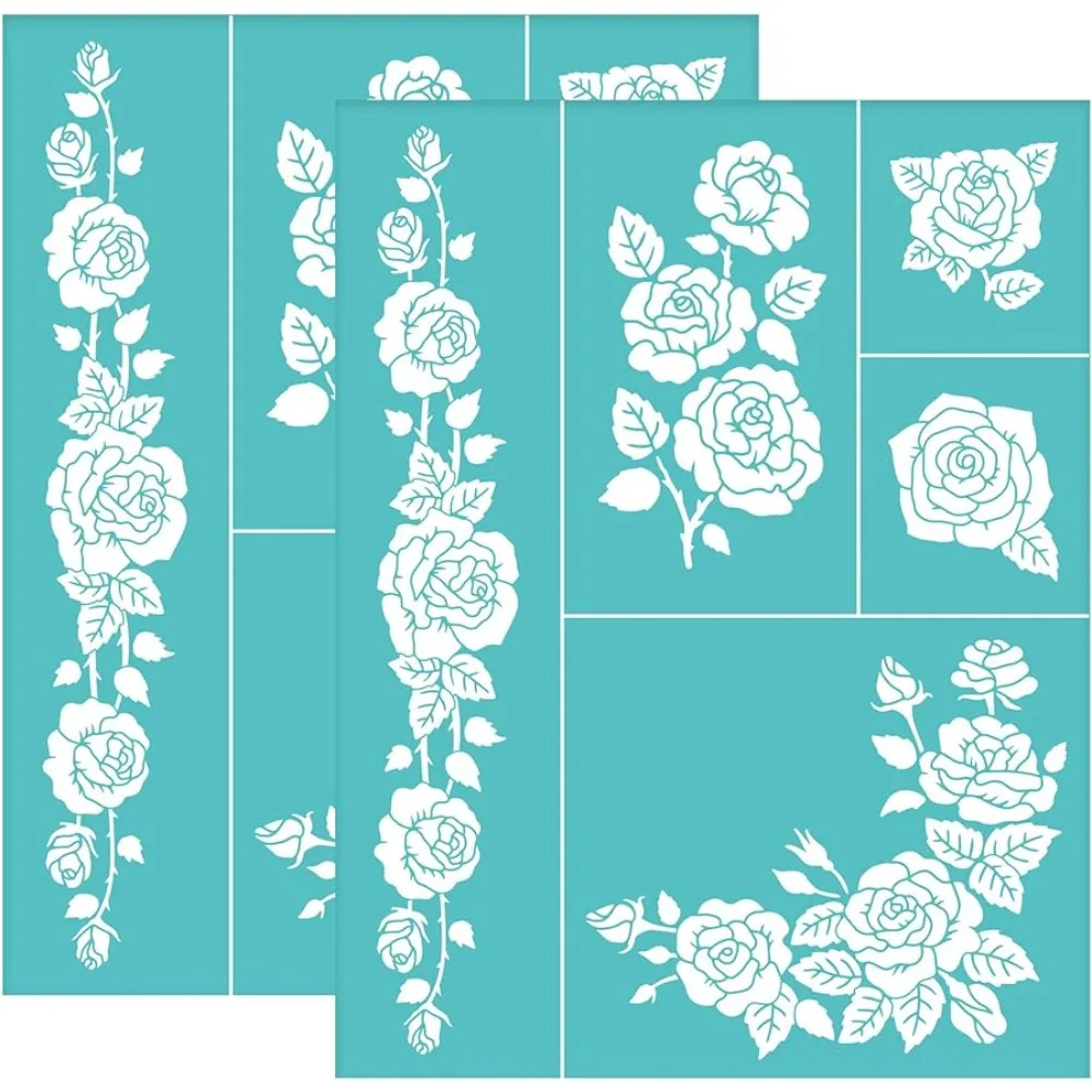 2 Pcs Rose SelfAdhesive Silk Screen Printing Stencil Rose Bud Leaf Mesh Transfer Stencil Reusable Silk Screen Stencil for Paint