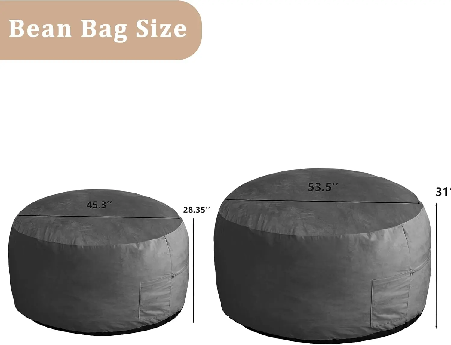 Bean Bag Chair, Foam Filled Bean Bag Chair for Adults with Removable Machine Washable Durable Velvet Cover for Living Room,