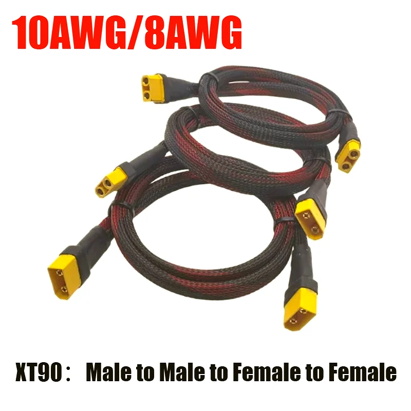10/8AWG XT90 to XT90 Male/Female Connector Cable High-Power Adapter Charging Extension Cable Soft Silicone for Electric Vehicles