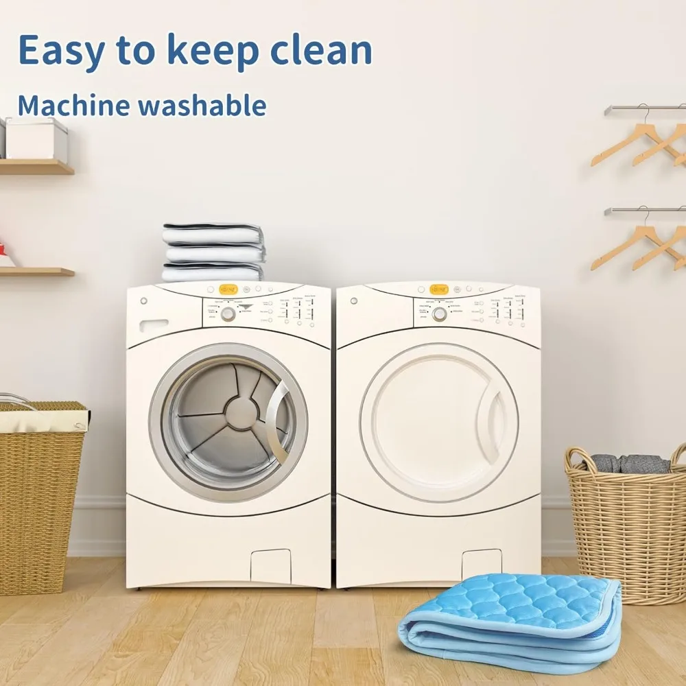 Washable Dog Cooling Mat Ice Silk Cool Mat for Pet Self Comfortable Blanket Dog Pad Blue