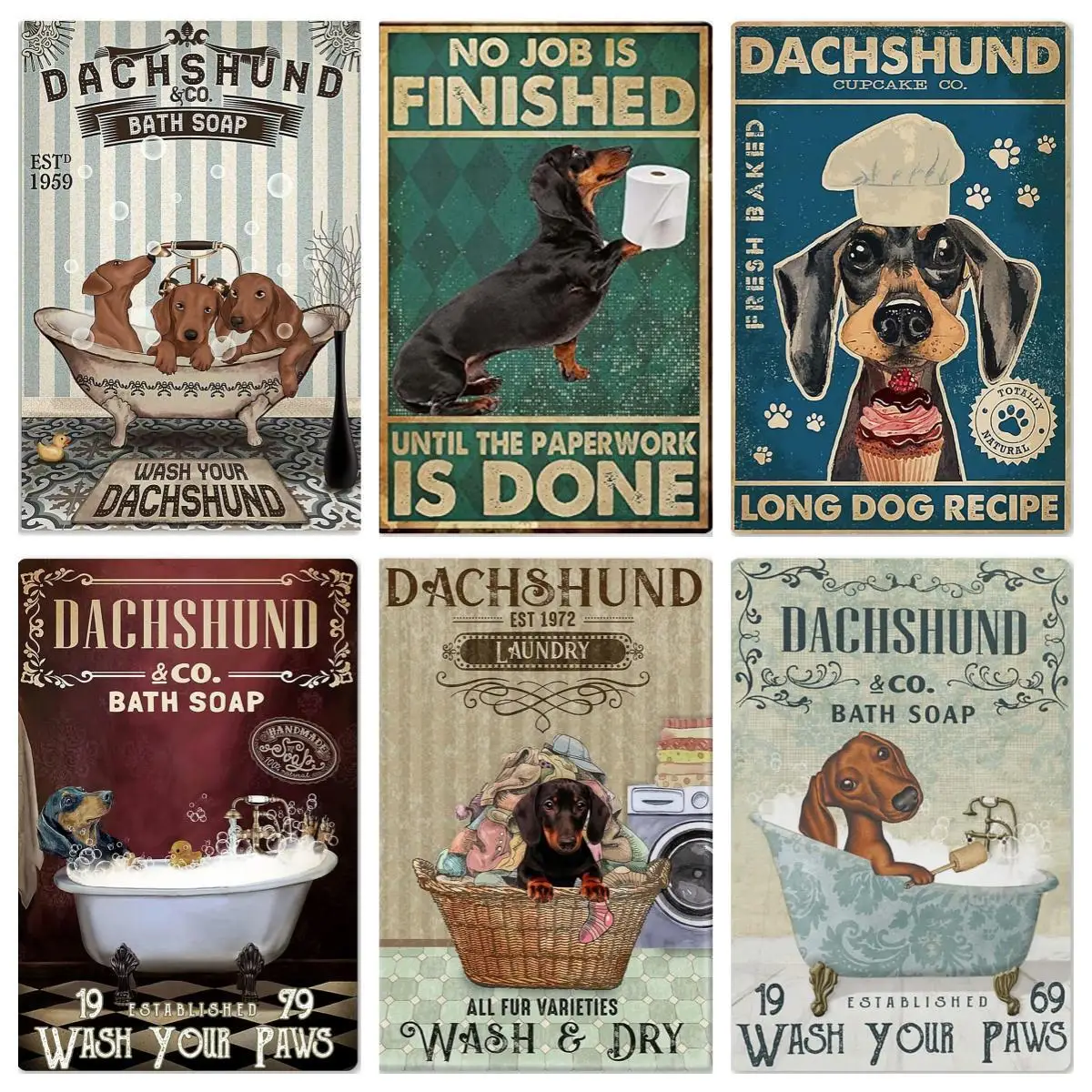 Dachshund Bathroom Tin Sign Poster Toilet Garden Bar Farm Courtyard Garage Club Bedroom Home Dog Lovers Gift Wall Decoration