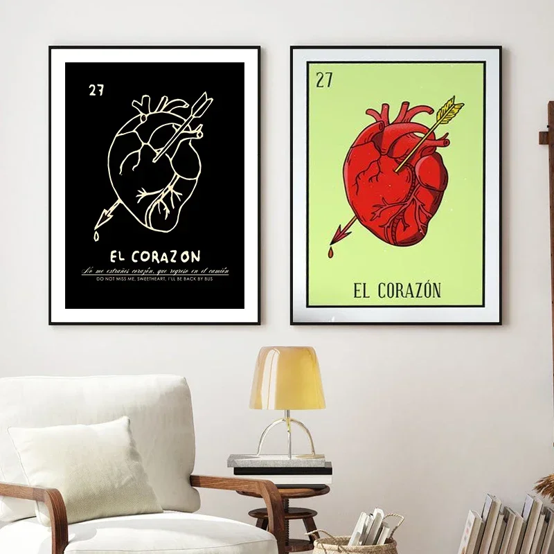 لوحة قماشية على شكل قلب أسود مكسيكي ، فن شعبي مكسيكي ، صور ديكورية ، مطبوعات بنمط البوهو ، ديكور حائط منزلي