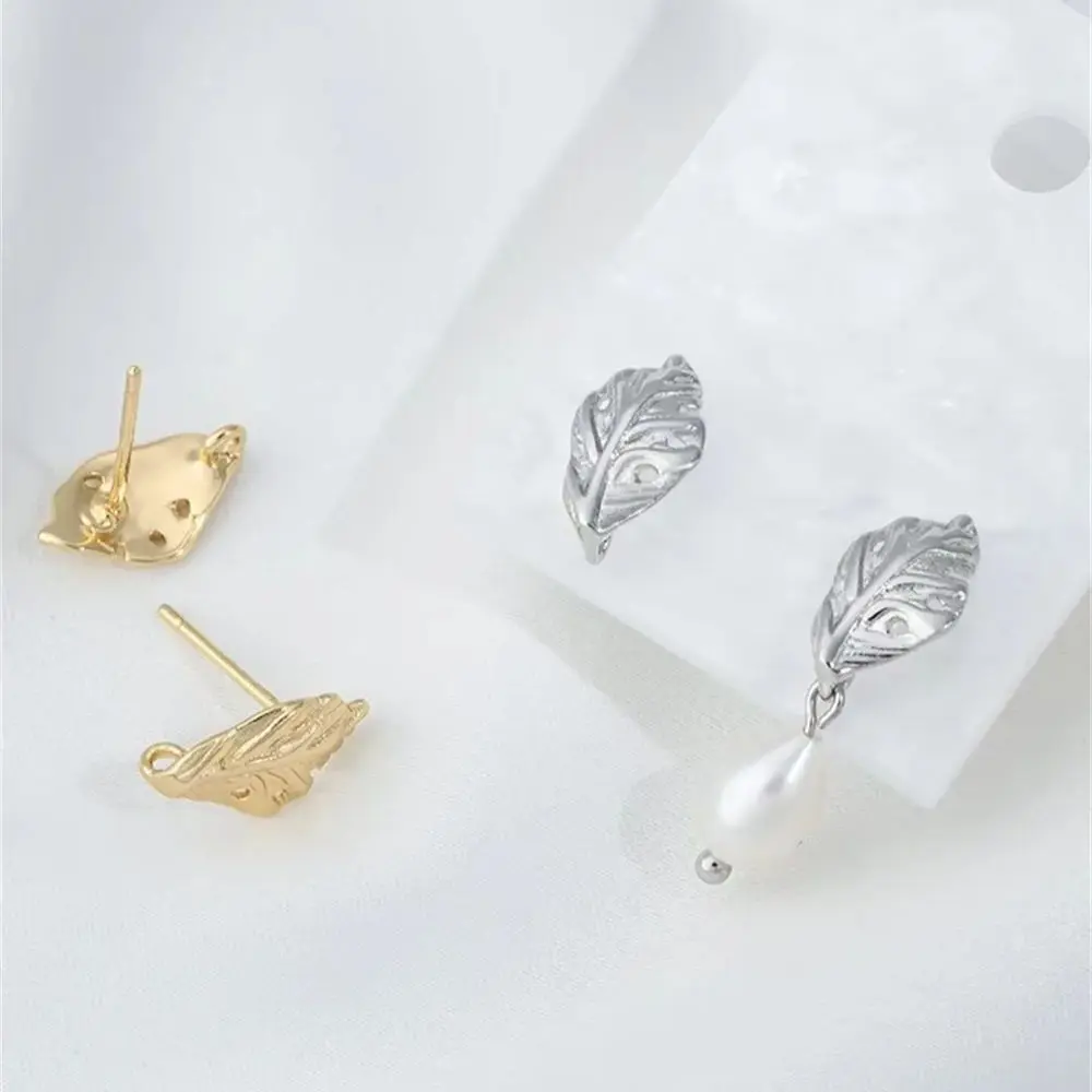 

925 Silver Needle 14K Gold Color with Hanging Rings Leaf Stud Accessories DIY Handmade Earrings Ear Jewelry Material E403