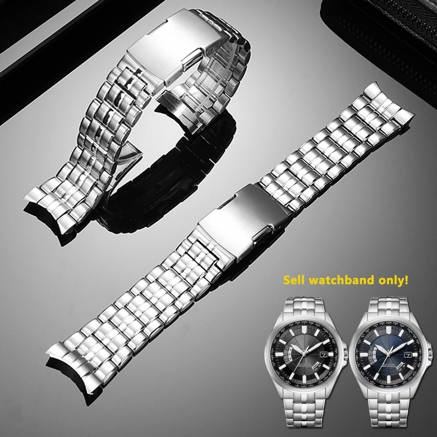 23mm curved end metal strap for Citizen Eco-Drive watch CB0011-69 stainless steel precision steel watchband Men's Bracelet