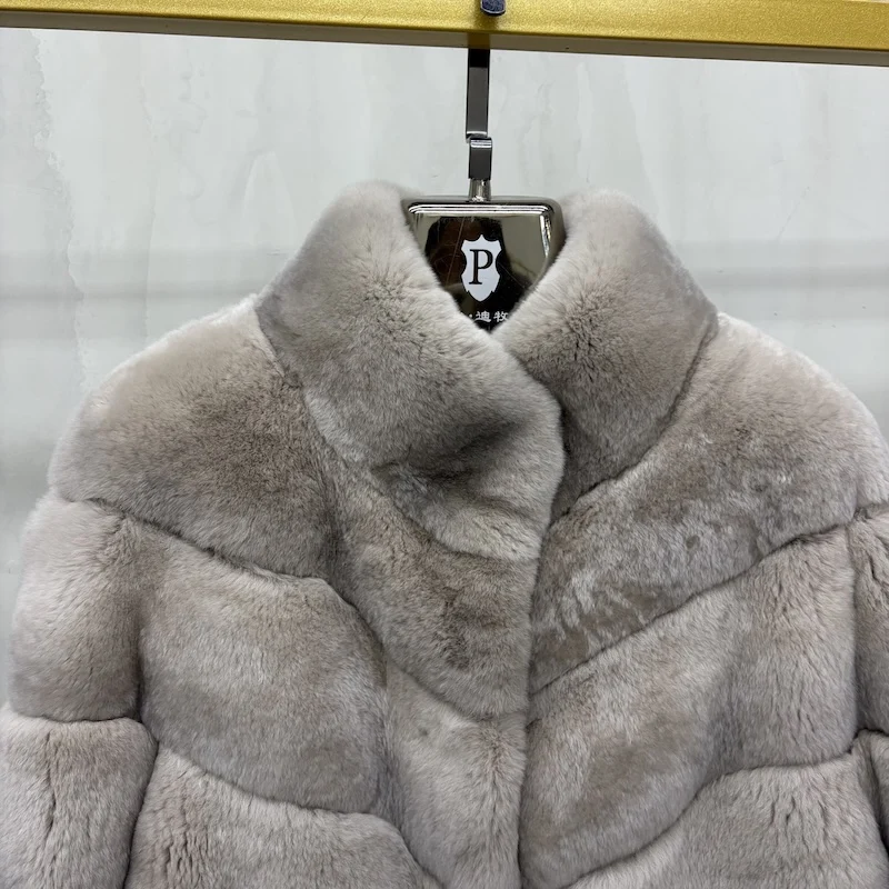 New High Quality Real Natural Rex Rabbit Fur Coat for Women Long Sleeves Luxury Fur Coat Thick Warm Outerwear Female Jackets