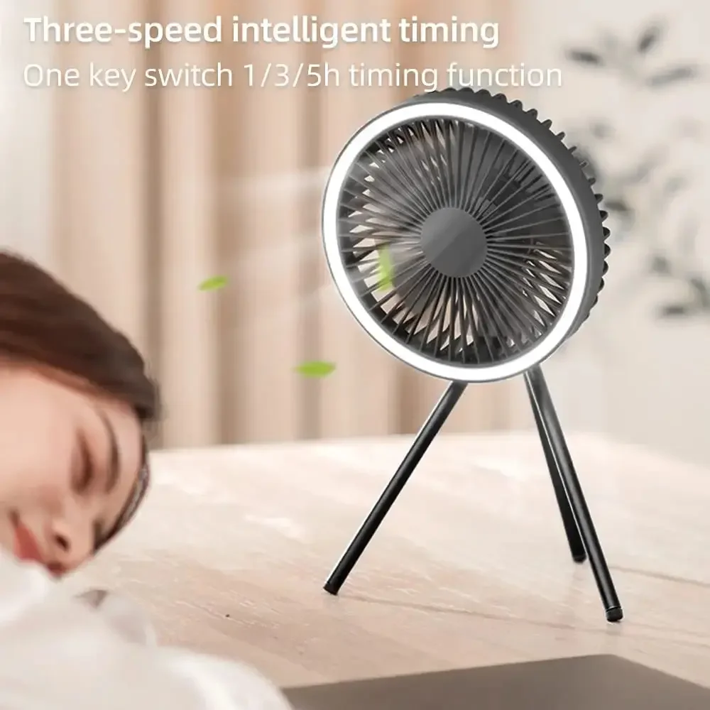 DQ212-ventilador de 7 pulgadas para el hogar, lámpara de 3 velocidades, trípode de escritorio, iluminación LED de 10000mAh, USB, uso sin soldadura,