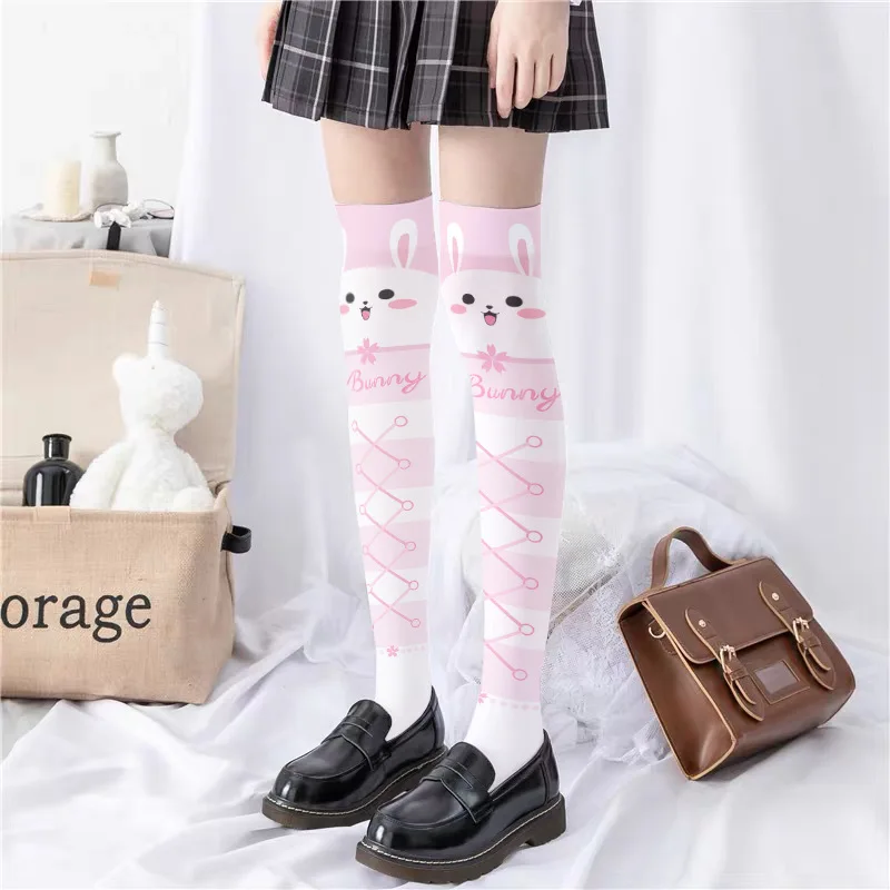 Cosplay studente Kawaii Lolita 3D digitale stampato calze dolci ragazza JK calze puntelli accessori Anime stretto alto sopra il ginocchio