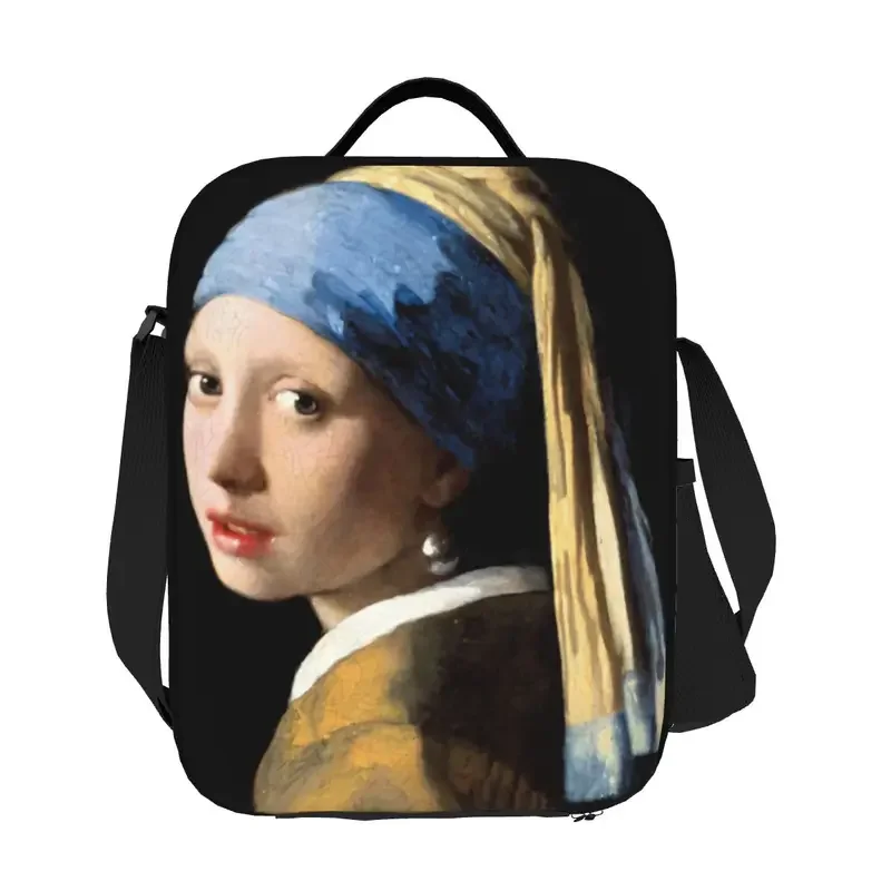 Girl With A Pearl Earring Insulated Lunch Bag for Women Vincent Van Gogh Painting Cooler Thermal Bento Box Office Work School