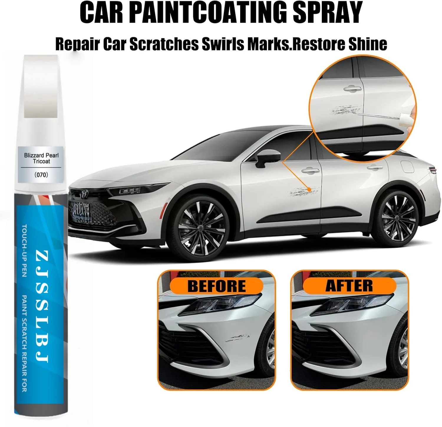 070 Blizzard Pearl Tricoat Touch Up Paint for Toyota, Car Paint Pen Scratch Repair Two-In-One Touch Up Paint, Premium Car Scrat