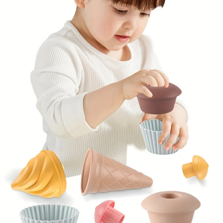 7-Piece Ice Cream & Cupcake Playset Pretend Play Sand Toys for Kids, Beach Tool Set, Novelty & Gag Toys ，birthday Christmas gift