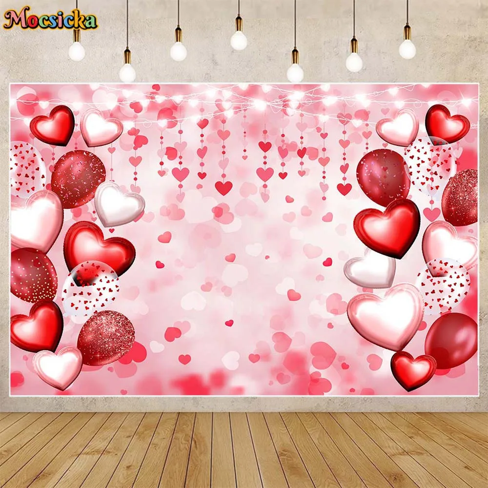 

Mocsicka Valentine's Day Background Red Love Heart Balloon Baby Portrait Photo Backdrop Happy Valentine's Day Party Decor Studio