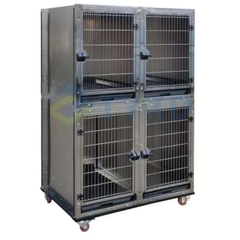 201 Stainless Steel Veterinary Dog Kennel Cage Bank Modular Pet Cage Crates for Large Dogs  Plastic Tray Solid Box