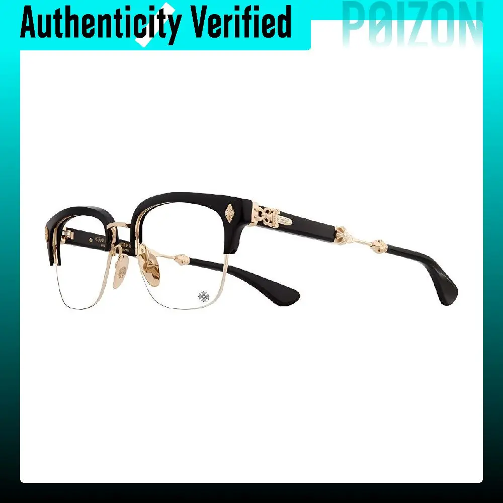 Chrome Hearts Browline Eyeglass Frames Unisex EVAGILIST-Black/Gold Plated