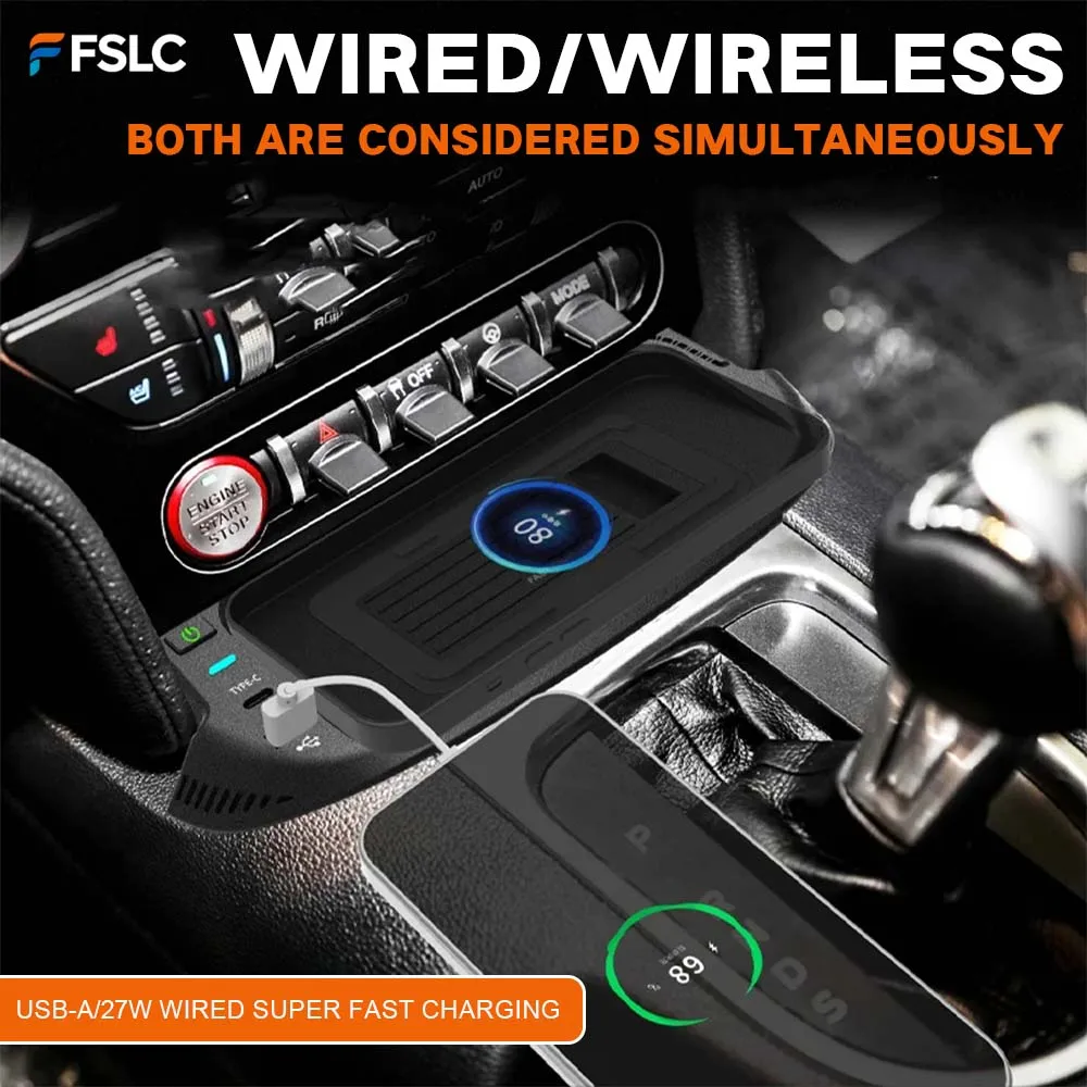 ⭐Genuine⭐ Car Wireless Charger Charging Pad Charging Stand For Ford Mustang 2015-2023 15W Fast Phone Charger Car Decoration