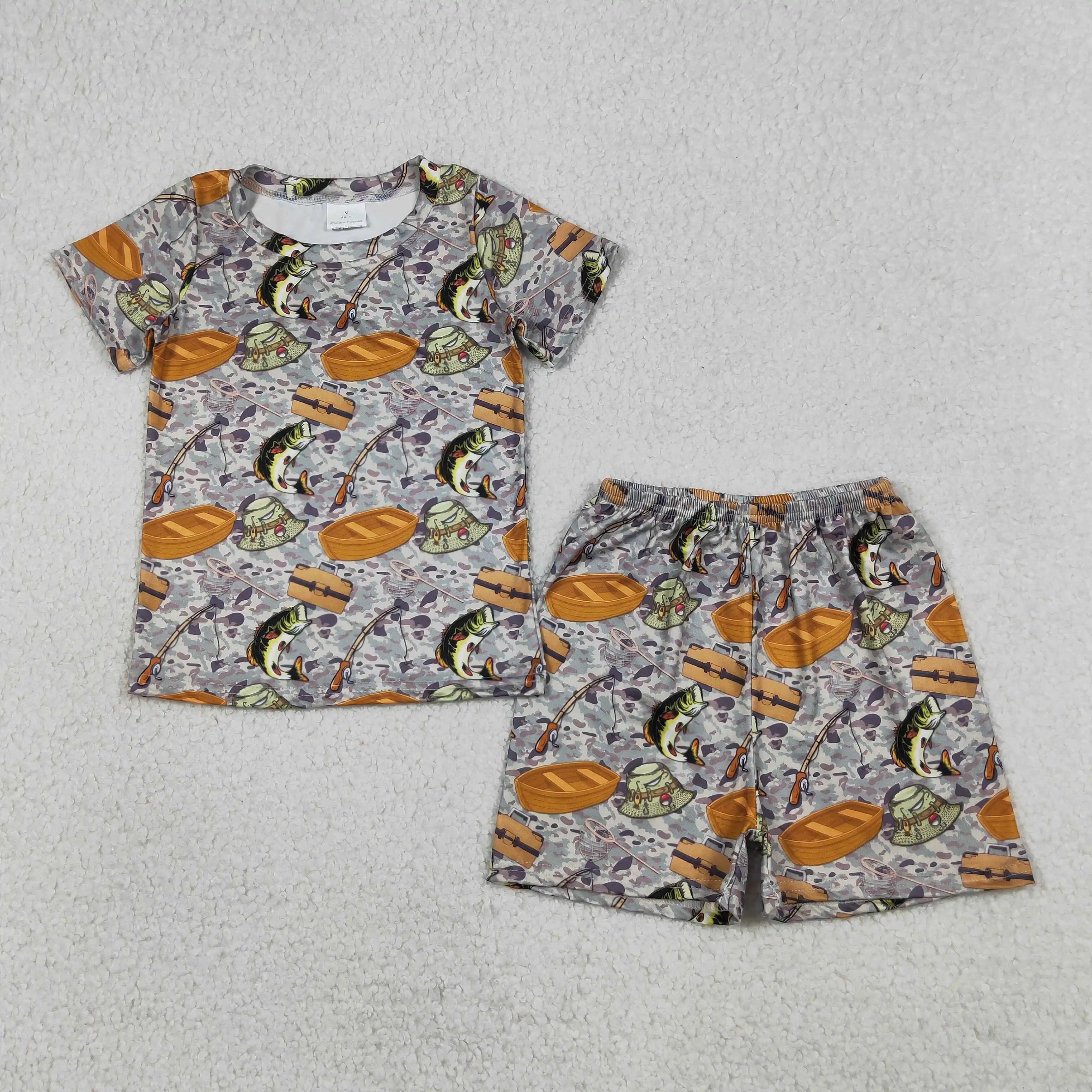 Wholesale Baby Boy Summer Sleepwear Set Children Short Sleeve Camo Fish Shirt Toddler Pajamas Shorts Kids Boys Outfit Clothing