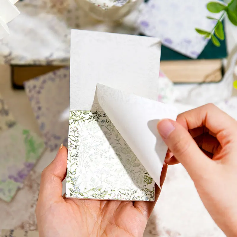 Memo Flowers Pad Material Paper, Sticky Notes, Stamped Handbook Writing, Bottoming Decorative Message Backing, 110x77mm, 50Pcs