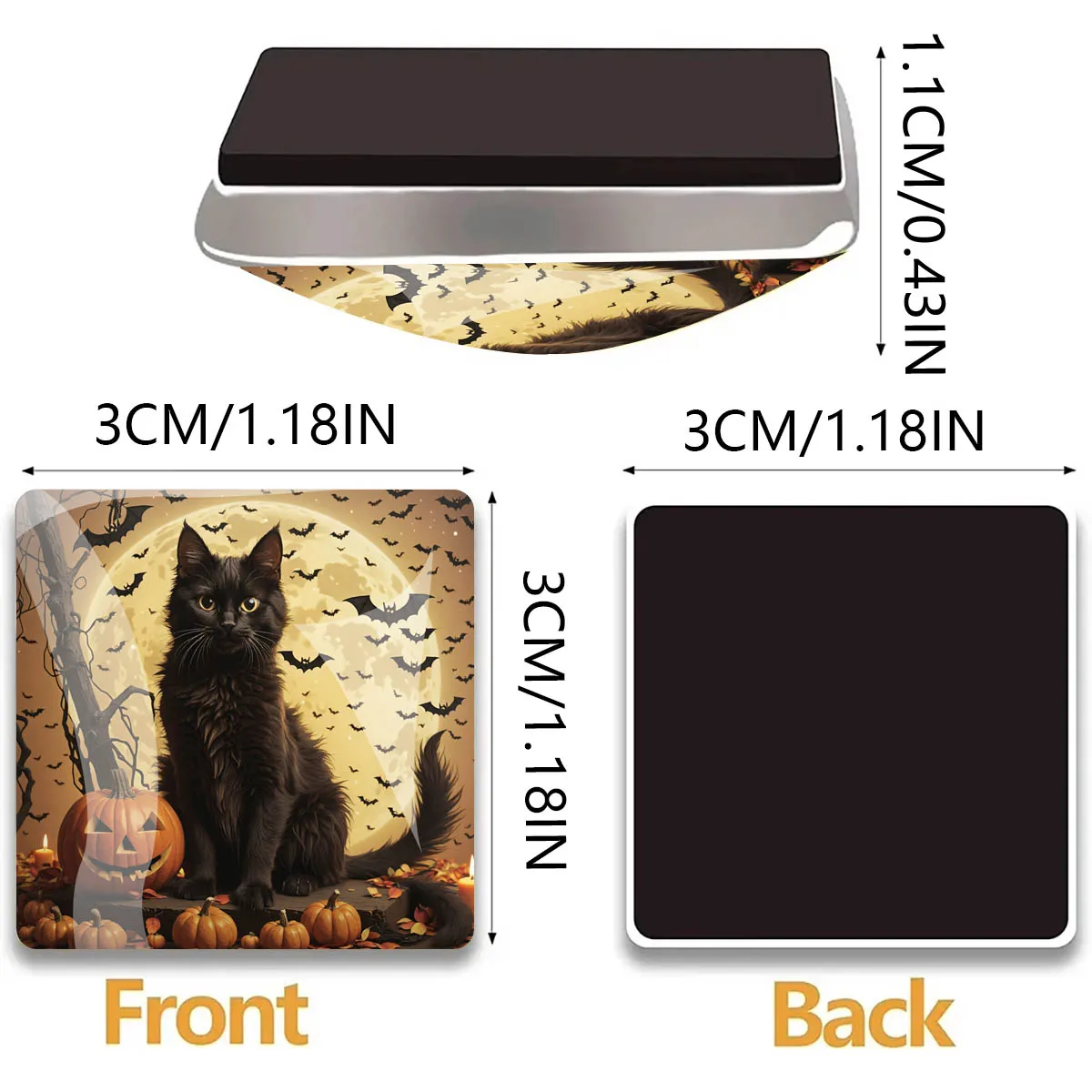 1PC 30MM Square Black Cat Full Moon Glass Refrigerator Sticker Black Cat Full Moon Home Decoration Birthday Gift