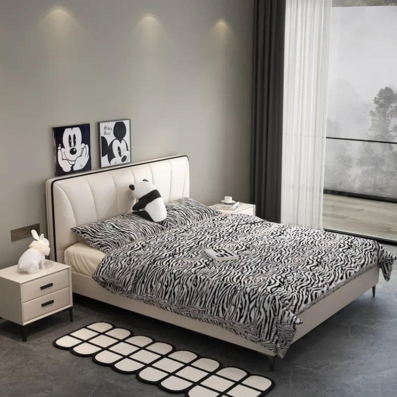 #Narrow Backrest Double Bed Minimalist Italian Apartment Luxury Double Bed Space Saving Camas Moderrnas Inteligentes Furniture