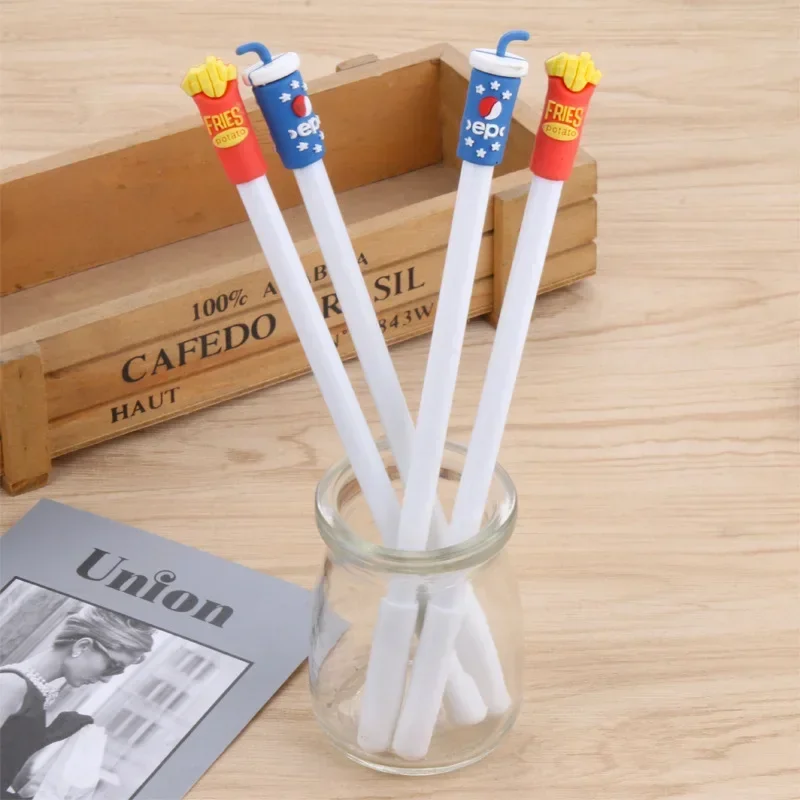 50PCS Creative Cartoon French Fries Cola Cup Food Modeling Gel Pen Black Students Stationery Kawaii School Supplies B