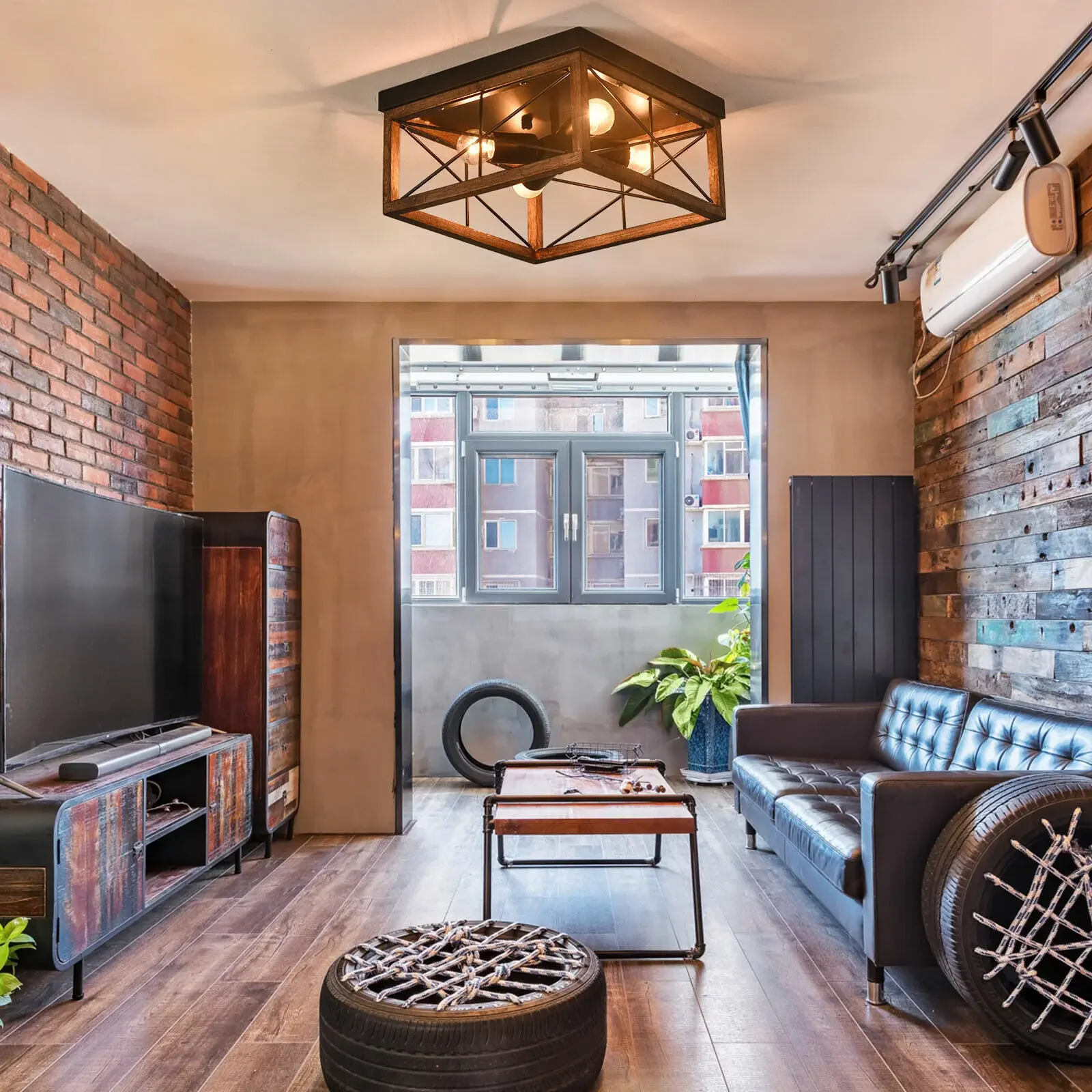 مزرعة الثريا 4-Light قلادة تركيبات السقف الزجاج الظل المطبخ جزيرة مصباح الحديد الخشب الأسود لغرفة الطعام غرفة المعيشة #3