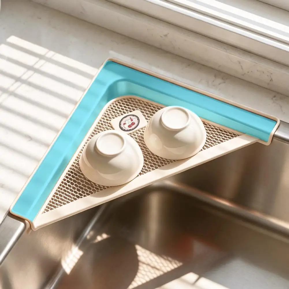 Kitchen Sink Drain Rack Carbon Steel Triangular Frame Ventilated Hollow out Durable Sink Corner Bracket Multi-Purpose Counter